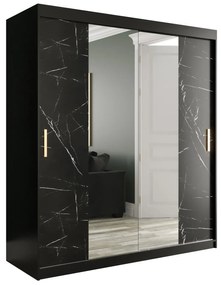 Dulap de haine 180 cm Marbelo T1 (mat negru + marmură neagră). 1064569