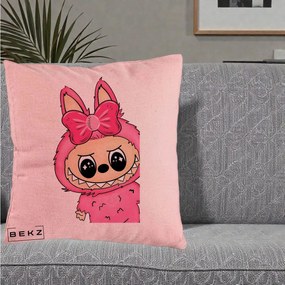Perna Personalizata Labubu Roz cu Funda, 40x40 cm, Roz, Husa Detasabila, Perna Inclusa, BEKZ®