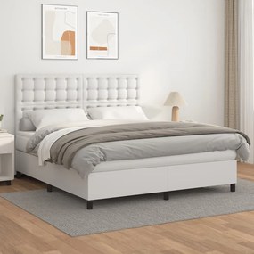 3142852 vidaXL Pat box spring cu saltea, alb, 160x200 cm, piele ecologică