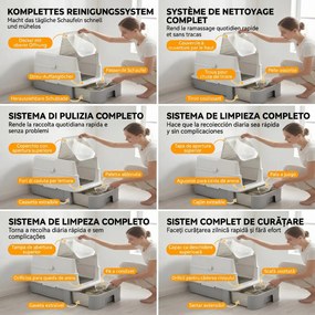 PawHut Litieră Acoperită 3 în 1 pentru Pisici, 68 L, cu Capac, Tavă Detașabilă din Oțel Inoxidabil, Lopățică, Alb și Gri | Aosom Romania