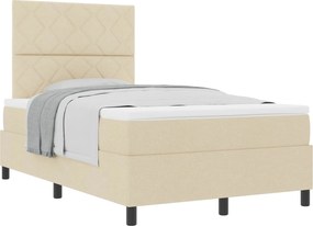 vidaXL Pat cu arcuri cu saltea cu headboard Crem 120 x 200 cm țesătură