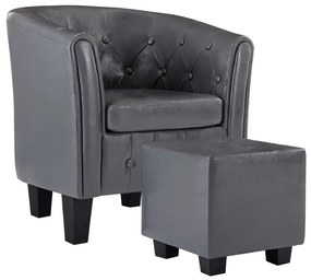 248046 vidaXL Fotoliu cu taburet, gri, piele ecologică