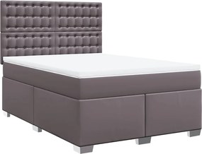 vidaXL Pat box spring cu saltea, gri, 160x200 cm, piele ecologică