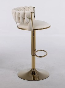 RESIGILAT- Scaun bar, rotativ, înălțime reglabilă, Catifea, Crem