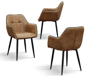 SET 2 Scaune Industry tip fotoliu, piele ecologica, structura metalica - MARO CAMEL - STANDARD