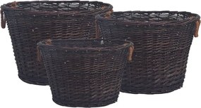 vidaXL Set coșuri pentru lemne de foc stivuibile, maro închis, răchită