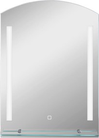 Kleankin Oglindă Baie cu Lumină LED Reglabilă pe 3 Culori și Raft din Sticlă, 50x12x70 cm, Argintiu | Aosom Romania