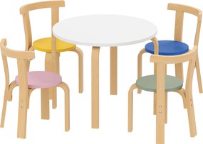 AIYAPLAY Set Masă și Scaune pentru Copii 3-8 Ani, 5 Piese cu Margini Rotunjite din Lemn Multicolor | Aosom Romania