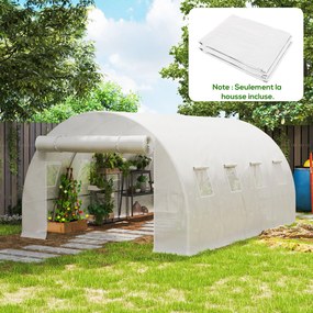 Outsunny Folie de schimb seră tunnel 12 m² 4 x 3 x 2 m PE anti-UV impermeabilă 8 ferestre + ușă înfășurabilă cu fermoar alb | Aosom Romania