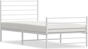 vidaXL Cadru de pat metalic cu tăblie de cap/picioare, alb, 107x203 cm