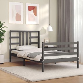 3193908 vidaXL Cadru de pat cu tăblie, gri, 90x200 cm, lemn masiv