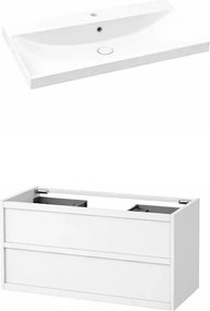 Set dulap baza suspendat KolpaSan Storia 2 sertare 100 cm finisaj alb cu lavoar ceramic alb