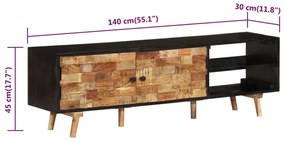 Comoda TV, 140x30x45 cm, lemn mango nefinisat lemn masiv acacia