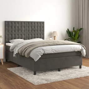 3143266 vidaXL Pat box spring cu saltea, gri închis, 140x200 cm, catifea