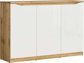 Comoda NUIS, alb lucios/stejar, 135x40x92 cm
