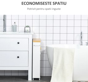 kleankin Dulapior Mobil pentru baie economisire spatiu cu 4 roti raft,manere laterale, 50x13x67.5cm