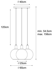 Lampă suspendată de design neagră cu sticlă aurie cu 3 lumini - Bert