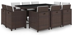 42548 vidaXL Set mobilier de exterior cu perne, 11 piese, maro, poliratan