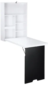 HOMCOM Birou de perete, blat pliabil, 5 rafturi, 60x94,5x147cm, Negru/Alb | Aosom Romania