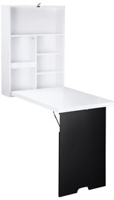 HOMCOM Birou de perete, blat pliabil, 5 rafturi, 60x94,5x147cm, Negru/Alb | Aosom Romania