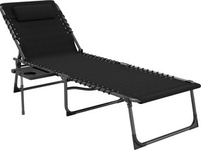 Outsunny Șezlong Pliant cu Spătar Reglabil Tetieră Buzunar Lateral Tavă și Structură din Oțel 190x60x31 cm Negru | Aosom Romania