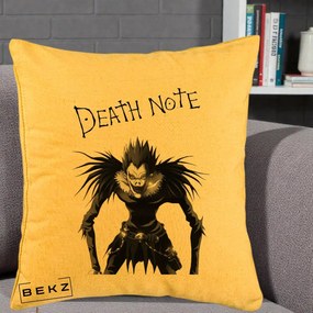 Perna Personalizata Death Note Ryuk Shinigami Alb-Negru, 40x40 cm, Galben, Husa Detasabila, Perna Inclusa, BEKZ®