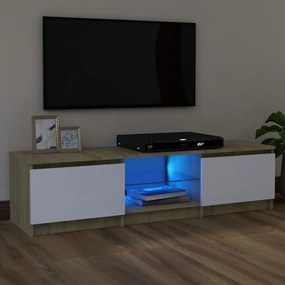 Comoda TV cu lumini LED, alb si stejar sonoma, 120x30x35,5 cm 1, alb si stejar sonoma, 120 x 30 x 35.5 cm