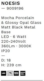 Pendul LED decorativ portelan mocha, sticla alb, NOESIS