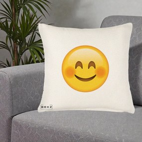 Perna Decorativa Emoji Fericit Roscat, 40x40 cm, Crem Reliefat, Husa Detasabila, Perna Inclusa, BEKZ®