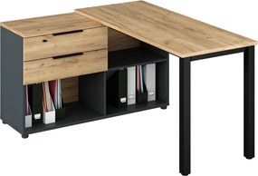 Birou de colţ pentru PC, grafit/stejar artisan, KLAUDIUS TIP 8