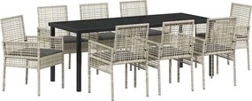 vidaXL Set de masă pentru grădină cu pernă 9 pcs Gri deschis poliratan