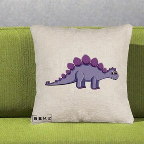 Perna Personalizata Stegozaur Mov, 40x40 cm, Bej Canapea, Husa Detasabila, Perna Inclusa, BEKZ®