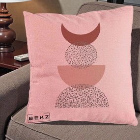 Perna Decorativa Boho Luna Plina si Forme Punctate, 40x40 cm, Roz, Husa Detasabila, Perna Inclusa, BEKZ®