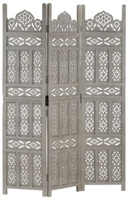 285321 vidaXL Paravan cameră sculptat manual 3 panouri gri 120x165 cm mango