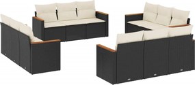 vidaXL Set canapele de grădină, 12 piese, cu perne, negru, poliratan