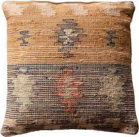 Pernă decorativă din lână și iută, multicolor, țesătură kilim în nuanțe de muștar și verde, finisaj artizanal, 50 x 50 cm, „Moutarde”