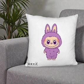 Perna Personalizata Labubu Violet Solo, 40x40 cm, Alb Pufos, Husa Detasabila, Perna Inclusa, BEKZ®