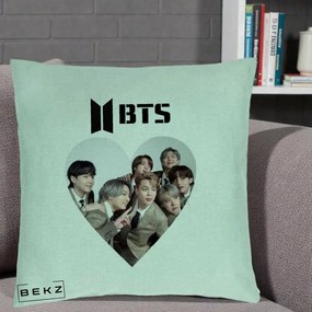 Perna Personalizata K-pop BTS Grup Fotografie in Inima, 40x40 cm, Verde Menta, Husa Detasabila, Perna Inclusa, BEKZ®