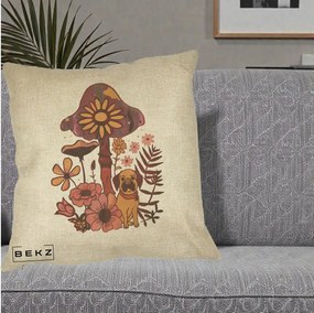 Perna Decorativa Ciuperca Caine Boho, 40x40 cm, Crem, Husa Detasabila, Perna Inclusa, BEKZ®