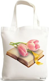 Sacosa de Panza pentru Cumparaturi, Geanta Tote, model Books 37 38 x 34.5 cm, Alba, BEKZ®