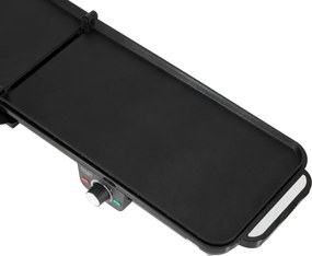 Grătar electric dublu pliabil Adler AD 6617, 3000 W, deschidere la 180°, 96 x 26 cm, plăci antiaderente, 2 termostate, tavă pentru grăsime, negru