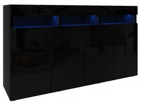 Comoda moderna cu 4 usi, usile negru lucios negru mat, 175x80x40cm, fara led, pentru living, hol, dormitor, birou, Bortis Impex