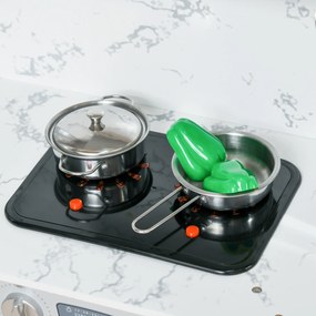 AIYAPLAY Bucătărie pentru copii din lemn cu 17 accesorii legume din plastic butoane și lumini șapcă 3-6 ani gri alb | Aosom Romania