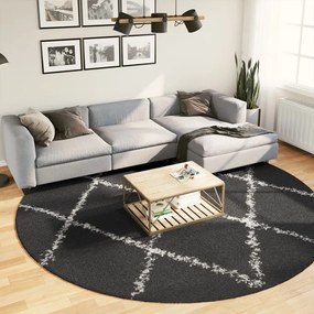 vidaXL Covor pufos &quot;PAMPLONA&quot; fire înalte negru/crem modern Ø 280 cm