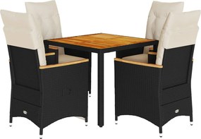 vidaXL Set mobilier de grădină cu perne, 5 piese, negru, poliratan