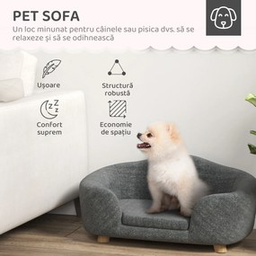 PawHut Canapea pentru Câini de Talie Mică, Culcuș de Interior cu Pernă Lavabilă, Design Modern, 70x47x30cm, Gri Antracit | Aosom Romania