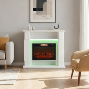 HOMCOM Șemineu Electric Reglabil cu Flacără 3D, Temporizator și Telecomandă Alb | Aosom Romania