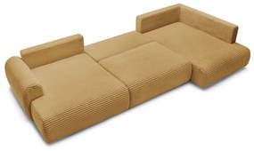 Colțar galben muștar extensibil/cu spațiu de depozitare cu tapițerie din catifea reiată (cu colț pe partea dreaptă/în formă de "U") Lucien – Bobochic Paris