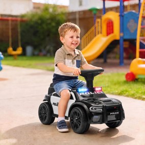 AIYAPLAY Mașinuță Ride-on Copii 18-36 Luni, Model Poliție, Muzică, Spațiu Sub Scaun, Negru | Aosom Romania