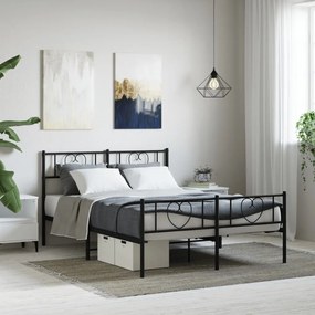 355484 vidaXL Cadru pat metalic cu tăblie de cap/picioare, negru, 160x200 cm